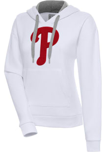 Antigua Philadelphia Phillies Womens White Chenille Logo Victory Long Sleeve Pullover