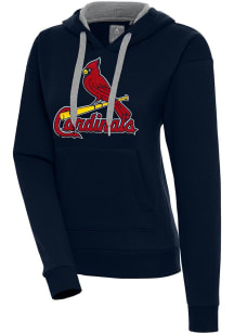 Antigua St Louis Cardinals Womens Navy Blue Chenille Logo Victory Long Sleeve Pullover