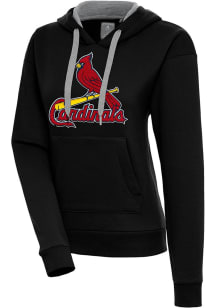 Antigua St Louis Cardinals Womens Black Chenille Logo Victory Long Sleeve Pullover