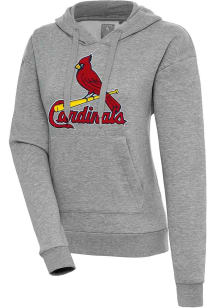 Antigua St Louis Cardinals Womens Grey Chenille Logo Victory Long Sleeve Pullover