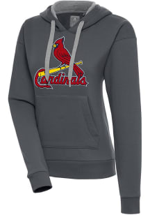 Antigua St Louis Cardinals Womens Charcoal Chenille Logo Victory Long Sleeve Pullover