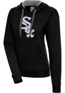 Antigua Chicago White Sox Womens Black Chenille Logo Victory Long Sleeve Pullover