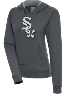 Antigua Chicago White Sox Womens Charcoal Chenille Logo Victory Long Sleeve Pullover