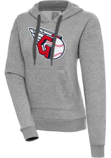 Antigua Cleveland Guardians Womens Grey Chenille Logo Victory Long Sleeve Pullover