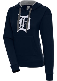 Antigua Detroit Tigers Womens Navy Blue Chenille Logo Victory Long Sleeve Pullover