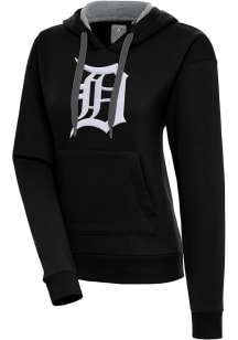 Antigua Detroit Tigers Womens Black Chenille Logo Victory Long Sleeve Pullover