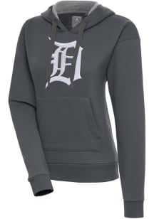 Antigua Detroit Tigers Womens Charcoal Chenille Logo Victory Long Sleeve Pullover