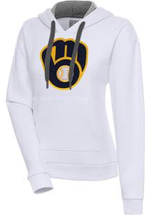 Antigua Milwaukee Brewers Womens White Chenille Logo Victory Long Sleeve Pullover