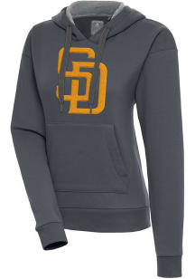 Antigua San Diego Padres Womens Charcoal Chenille Logo Victory Long Sleeve Pullover