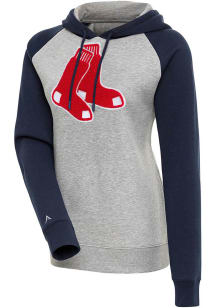 Antigua Boston Red Sox Womens Grey Chenille Logo Victory Hooded Sweatshirt