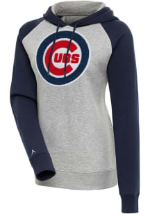Antigua Chicago Cubs Womens Grey Chenille Logo Victory Hooded Sweatshirt