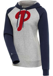 Antigua Philadelphia Phillies Womens Grey Chenille Logo Victory Hooded Sweatshirt