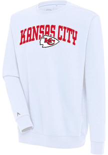 Antigua Kansas City Chiefs Mens White Chenille Logo Victory Long Sleeve Crew Sweatshirt