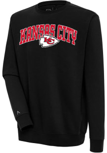 Antigua Kansas City Chiefs Mens Black Chenille Logo Victory Long Sleeve Crew Sweatshirt