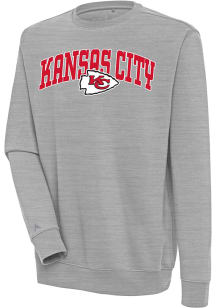 Antigua Kansas City Chiefs Mens Grey Chenille Logo Victory Long Sleeve Crew Sweatshirt