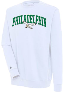 Antigua Philadelphia Eagles Mens White Chenille Logo Victory Long Sleeve Crew Sweatshirt