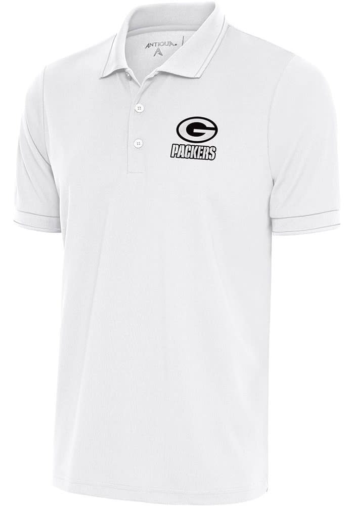 Antigua Green Bay Packers White Metallic Logo Affluent Big and Tall Polos Shirt, White, 100% POLYESTER, Size 4XLT, Rally House