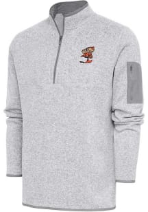 Antigua Cleveland Browns Mens Grey Classic Logo Fortune Long Sleeve 1/4 Zip Fashion Pullover