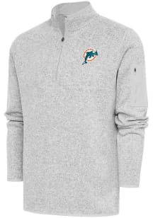 Antigua Miami Dolphins Mens Grey Classic Logo Fortune Long Sleeve 1/4 Zip Fashion Pullover