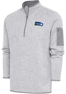 Antigua Seattle Seahawks Mens Grey Classic Logo Fortune Long Sleeve 1/4 Zip Fashion Pullover