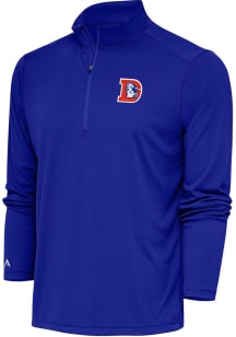 Antigua Denver Broncos Mens Blue Classic Logo Tribute Long Sleeve 1/4 Zip Pullover