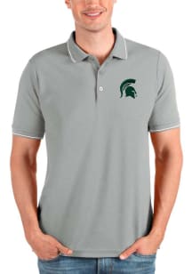 Antigua Michigan State Spartans Mens Grey Affluent Short Sleeve Polo
