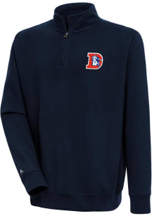 Antigua Denver Broncos Mens Navy Blue Classic Logo Victory Long Sleeve 1/4 Zip Pullover