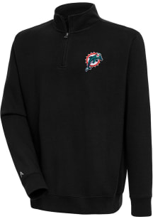 Antigua Miami Dolphins Mens Black Classic Logo Victory Long Sleeve 1/4 Zip Pullover