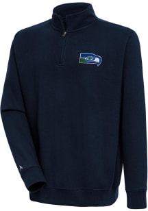 Antigua Seattle Seahawks Mens Navy Blue Classic Logo Victory Long Sleeve 1/4 Zip Pullover