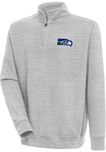 Antigua Seattle Seahawks Mens Grey Classic Logo Victory Long Sleeve Qtr Zip Pullover