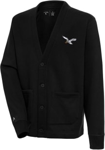 Antigua Philadelphia Eagles Mens Black Classic Logo Victory Cardigan Long Sleeve Sweater