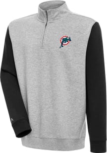 Antigua Miami Dolphins Mens Grey Classic Logo Victory Colorblock Long Sleeve 1/4 Zip Pullover