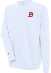 Antigua Denver Broncos Mens White Classic Logo Victory Long Sleeve Crew Sweatshirt