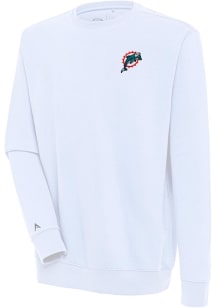 Antigua Miami Dolphins Mens White Classic Logo Victory Long Sleeve Crew Sweatshirt
