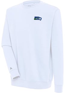 Antigua Seattle Seahawks Mens White Classic Logo Victory Long Sleeve Crew Sweatshirt