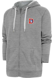 Antigua Denver Broncos Mens Grey Classic Logo Victory Long Sleeve Full Zip Jacket