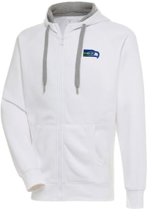 Antigua Seattle Seahawks Mens White Classic Logo Victory Long Sleeve Full Zip Jacket
