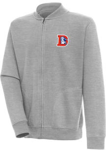 Antigua Denver Broncos Mens Grey Classic Logo Victory Long Sleeve Full Zip Jacket