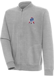 Antigua New England Patriots Mens Grey Classic Logo Victory Long Sleeve Full Zip Jacket