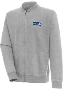 Antigua Seattle Seahawks Mens Grey Classic Logo Victory Long Sleeve Full Zip Jacket