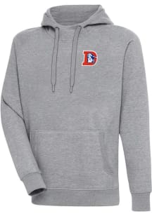 Antigua Denver Broncos Mens Grey Classic Logo Victory Long Sleeve Hoodie