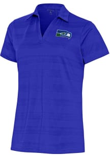 Antigua Seattle Seahawks Womens Blue Classic Logo Compass Short Sleeve Polo Shirt