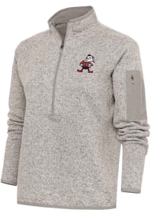 Antigua Cleveland Browns Womens Oatmeal Classic Logo Fortune 1/4 Zip Pullover