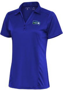 Antigua Seattle Seahawks Womens Blue Classic Logo Tribute Short Sleeve Polo Shirt
