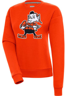 Antigua Cleveland Browns Womens Orange Classic Logo Victory Crew Sweatshirt