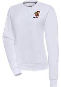 Antigua Cleveland Browns Womens White Classic Logo Victory Crew Sweatshirt