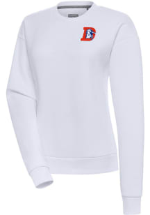 Antigua Denver Broncos Womens White Classic Logo Victory Crew Sweatshirt