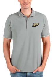 Antigua Purdue Boilermakers Mens Grey Affluent Short Sleeve Polo
