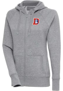 Antigua Denver Broncos Womens Grey Classic Logo Victory Long Sleeve Full Zip Jacket