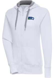 Antigua Seattle Seahawks Womens White Classic Logo Victory Long Sleeve Full Zip Jacket